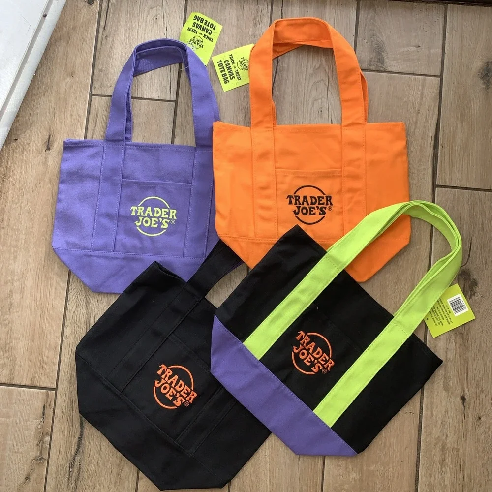 Trader Joe's Mini Halloween Canvas Tote Bag‎ Set Of 4 INSTOCK